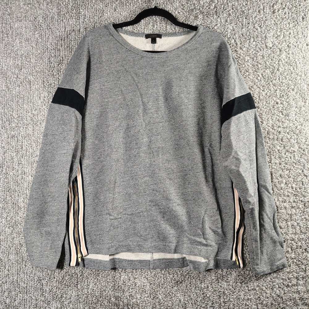 J. Crew Sweatshirt Gray Side Zip Stripe Athleisure Women Large